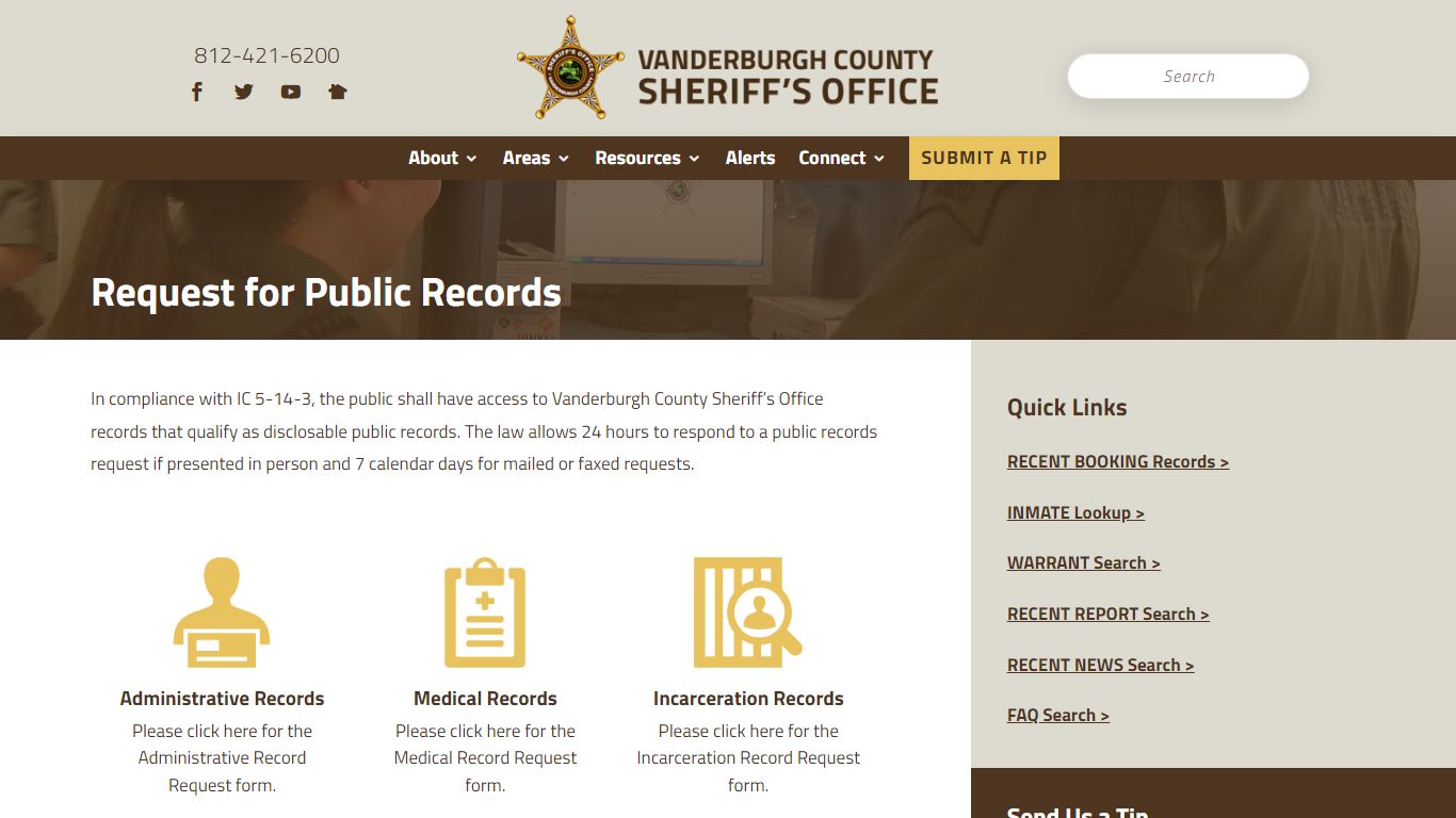 Request for Public Records - Vanderburgh County Sheriff's ...